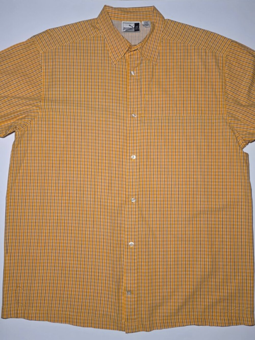 Puma Mens Plaid Short Vented Short Sleeve Button Up Shirt Size XL